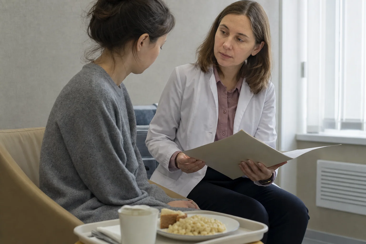 Врач консультирует пациента по лечению анорексии
